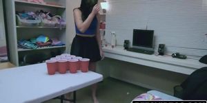Teen bff's were playing beer pong naked when the guys arrived and joined them (Emma Starletto, Jessica Rex, Paige Owens)
