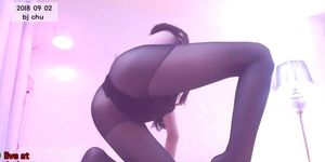 Sexy Korean camgirl in black pantyhose