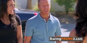 Swinger wife gives blowjob to stranger