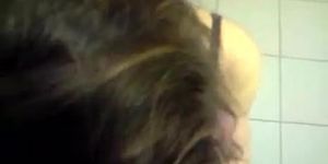 Sucking his cock in restroom of a restaurant