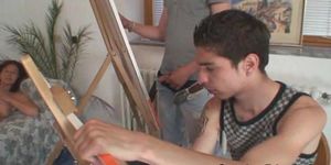 GRANDMA FRIENDS - Two young painters bang nude granny
