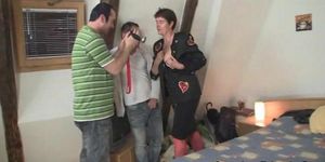 GRANDMA FRIENDS - Hot threesome with nasty old whore