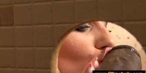 Trashy blonde soaked in cum