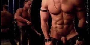 No sound: Masked muscle stud in bondage gets a flogging and whipping to his big manly bubble butt.