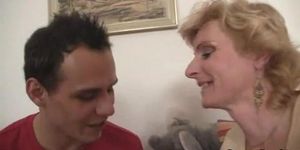 GRANNYBET - Old blonde is picked up for cock riding