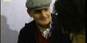OLD MAN GANGBANG - Curly cutie gets triple-teamed