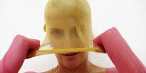 Skinny babe Kasia Linsey nylon mask fetish