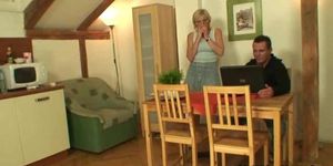 MYWIFESMOM - Blonde grandma gets fucked on the table