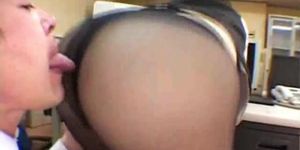 Mosaic: cute OL stocking ass friction cumshot in office