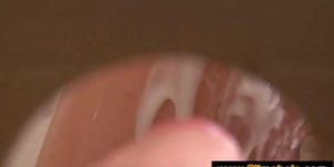 Tall brunette hosed down with cum