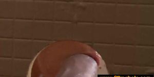 Spex brunette giving a helpful handjob