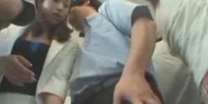 mosaic; busty in train gives geek handjob 01