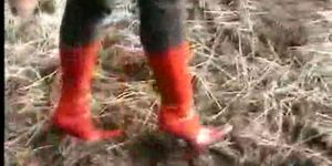 Muddy boots cum and clean