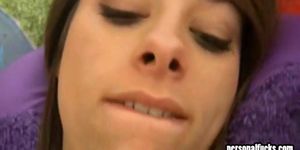 Tattoed petite girl plays with dildo