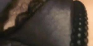 My hairy pussy is sopping wet in black crotchless panties