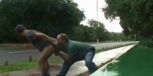 daddy and guy fucking outdoor near road