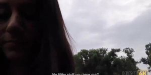 HUNT4K. Outstanding brunette girl gets nailed in the public park