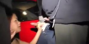 Nasty Asian Milf dogging sucking cocks and eating cum in public