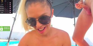 Carlasquirt cowgirl fuck, bj and pussy play by pool