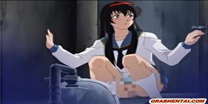 Hentai girl gets poked from behind in the fence
