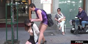 PUBLIC DISGRACE - Useless babe humiliated in public by her lezdom lady