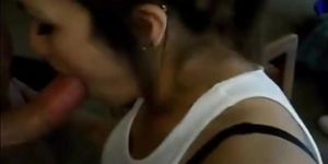 Good girl gives a blowjob on her knees