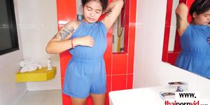 Amateur Thai teen hooker Mimi prepared herself and fucked a big white cock