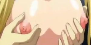 Busty anime slut jerking two dicks