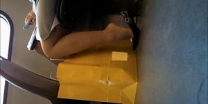 Candid Business Lady Feet & Legs Shoeplay on Train Nylons