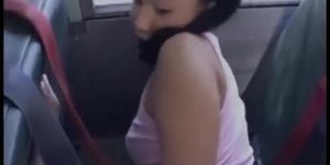 Naughty oriental college girl gives blowjob on the college bus