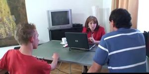Fat mature takes two cocks and loads of hot jizz