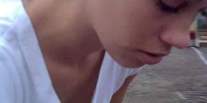 Girl With Long Tender Neck Is Spied On The Camera