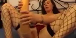 She fucks the giant pumpkin in her huge pussy