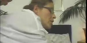 Horny brunette takes a big dick in her pussy and a big load to the face