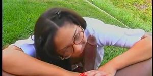 Frankie Larue in a schoolgirl outfit sucking (Franky Knight)