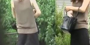 Asian girl texting in the park got a kinky street sharking.
