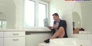 Nympho wife teasing her man during his online meeting (Alyssa Bounty, Nick Ross)