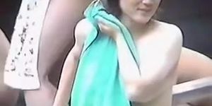 Nude Asian girls get their hairy nubs voyeured as washing
