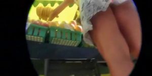 Amateur upskirt blonde at the market