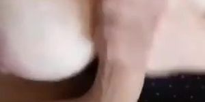 Granny strokes cock cum on boobs