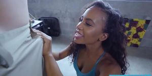 Gorgeous ebony teen Demi Sutra working on big white dick (Abby Byens, Ajaa Xxx)