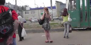 Real street upskirt vid with golden-haired