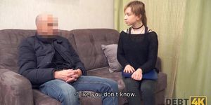 Debt4K. Hot Young Girl With A Choker Satisfies Debt (Eva Abel)