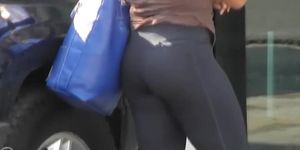 Tight workout pants look good on her ass (Good ass)