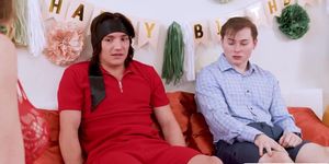 Two MILFs blindfold stepsons and ride their dicks (McKenzie Lee)
