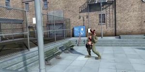 Big titted babe fucked by green HULKs humongus dick