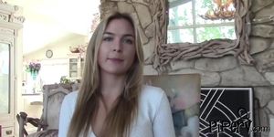 Blonde chick gets banged on couch