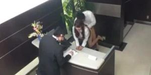 Asian girl gets fuck behind the counter by her boss