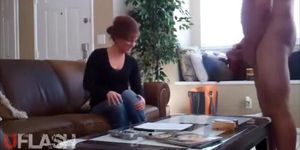 Hot blonde CFNM jerk flashing interview