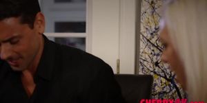 A big tit blonde teen give a horny man a specail dessert after dinner